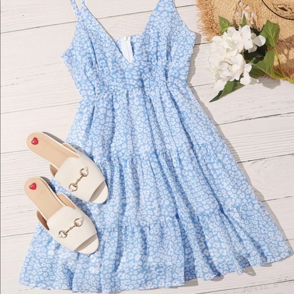 SHEIN Dresses & Skirts - Shein Floral Blue Flounce Hem Cami Sundress Medium
